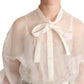 Dolce & Gabbana White Ascot Collar Long Sleeves Blouse Top