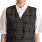 Dolce & Gabbana Gray Wool Leopard Print Waistcoat Vest