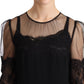 Dolce & Gabbana Black Sheer Floral Lace Crystal Maxi Dress