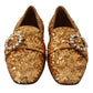Dolce & Gabbana Gold Sequin Crystal Flat Women Loafers Shoes