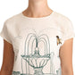 Dolce & Gabbana White Silk Garden Fountain T-Shirt Blouse