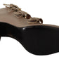 MY TWIN Brown Leather Block Heels Multi Buckle Pumps Shoes