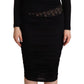 GF Ferre Black Long Sleeves Sweetheart Neck Midi Dress