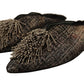Paola D'Arcano Gold Jacquard Leather Embellished Slip On Shoes