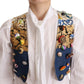 Dolce & Gabbana Multicolor Embellished Waist Coat Cotton Top