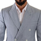 Dolce & Gabbana Blue Cotton Linen Slim Fit Jacket Coat Blazer