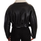 Dolce & Gabbana Black Leather Shearling Biker Coat Jacket