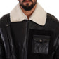 Dolce & Gabbana Black Leather Shearling Biker Coat Jacket