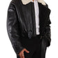 Dolce & Gabbana Black Leather Shearling Biker Coat Jacket