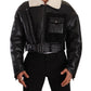 Dolce & Gabbana Black Leather Shearling Biker Coat Jacket