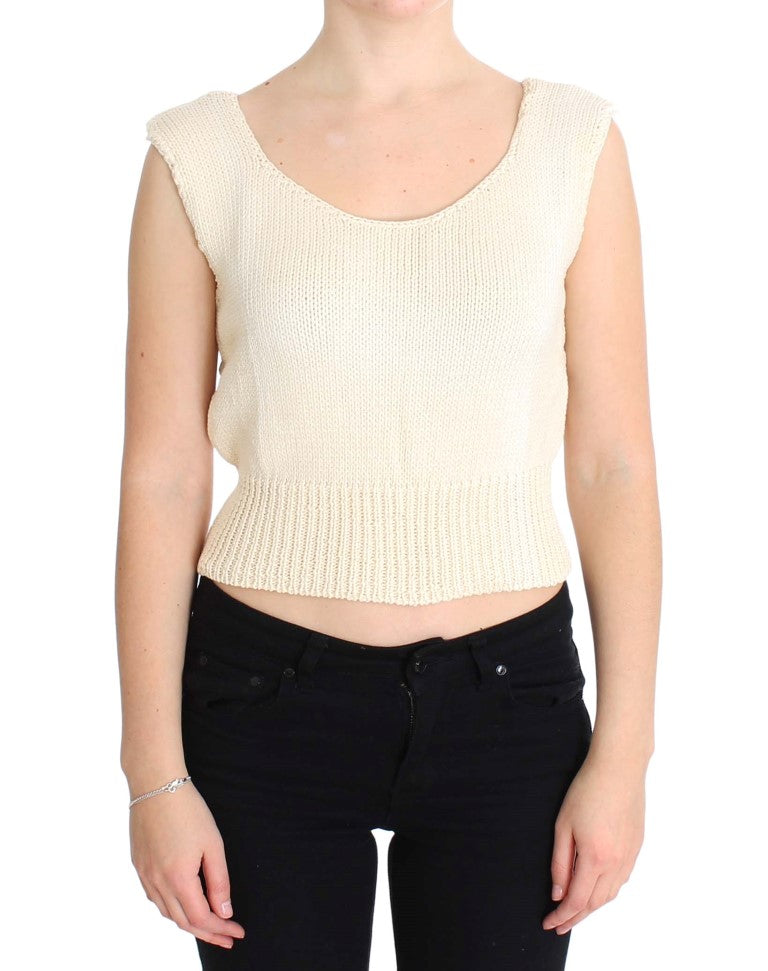 PINK MEMORIES Beige Cotton Blend Knitted Sleeveless Sweater