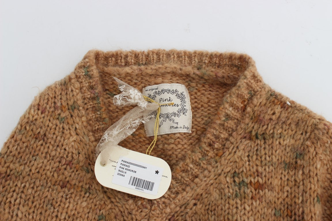 PINK MEMORIES Brown Wool Blend Knitted Oversize Sweater