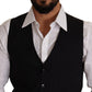 Dolce & Gabbana Blue Striped Wool Stretch Waistcoat Vest