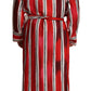 Dolce & Gabbana Red White Striped Silk Mens Night Gown Robe
