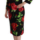 Dolce & Gabbana Black Red Roses Sheath Stretch Silk Dress