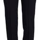 AGLINI Black High Waist Polyester Women Straight Pants