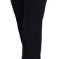 AGLINI Black High Waist Polyester Women Straight Pants