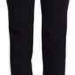 AGLINI Black High Waist Polyester Women Straight Pants