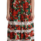 Dolce & Gabbana Multicolor Geranium Print Lace Long Maxi Dress