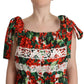 Dolce & Gabbana Multicolor Geranium Print Lace Long Maxi Dress
