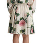 Dolce & Gabbana White Rose Print Long Sleeves A-line Dress