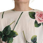Dolce & Gabbana White Rose Print Long Sleeves A-line Dress