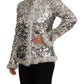 Dolce & Gabbana Silver Sequined Shearling Long Sleeves Jacket
