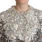 Dolce & Gabbana Silver Sequined Shearling Long Sleeves Jacket