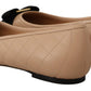 Salvatore Ferragamo Beige and Black Nappa Leather Ballet Flat Shoes