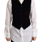 Dolce & Gabbana Black V-neck Leopard Corduroy Button Vest Top