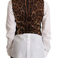 Dolce & Gabbana Black V-neck Leopard Corduroy Button Vest Top