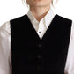 Dolce & Gabbana Black V-neck Leopard Corduroy Button Vest Top