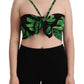Dolce & Gabbana Black Green Leaf Silk Halter Cropped Top