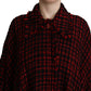 Dolce & Gabbana Black Red Cotton Checkered Over Coat Jacket