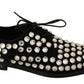 Dolce & Gabbana Black Leather Crystals Lace Up Formal Shoes