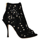 Dolce & Gabbana Black Crystals Heels Zipper Short Boots Shoes