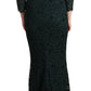 Dolce & Gabbana Green Floral Lace Maxi Floor Length Dress