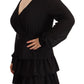 Liu Jo Black Polyester Long Sleeves V-neck Mini A-line Dress
