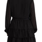 Liu Jo Black Polyester Long Sleeves V-neck Mini A-line Dress