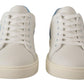 Dolce & Gabbana White Blue Leather Low Top Sneakers Shoes