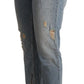 CYCLE Light Blue Distressed Mid Waist Cropped Denim Jeans