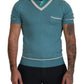 Dolce & Gabbana Blue Silk Polo Top Mens V-neck  T-shirt