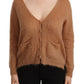 PINK MEMORIES Brown Cardigan V-Neck Long Sleeve Sweater
