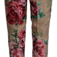 Dolce & Gabbana Beige Floral Dress Formal High Waist Pants