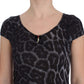 Cavalli Gray Leopard Modal T-Shirt Blouse Top