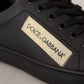 Dolce & Gabbana Black Gold Leather Low Top Sneakers Womens Shoes
