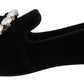Dolce & Gabbana Black Velvet Crystals Loafers Flats Shoes