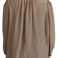 Dolce & Gabbana Brown Waistband Sleeves Ascot Collar Top Blouse