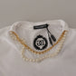 Dolce & Gabbana White Necklace Embellished Neckline T-shirt Top