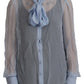 Dolce & Gabbana Light Blue Silk Ascot Collar Long Sleeves Top